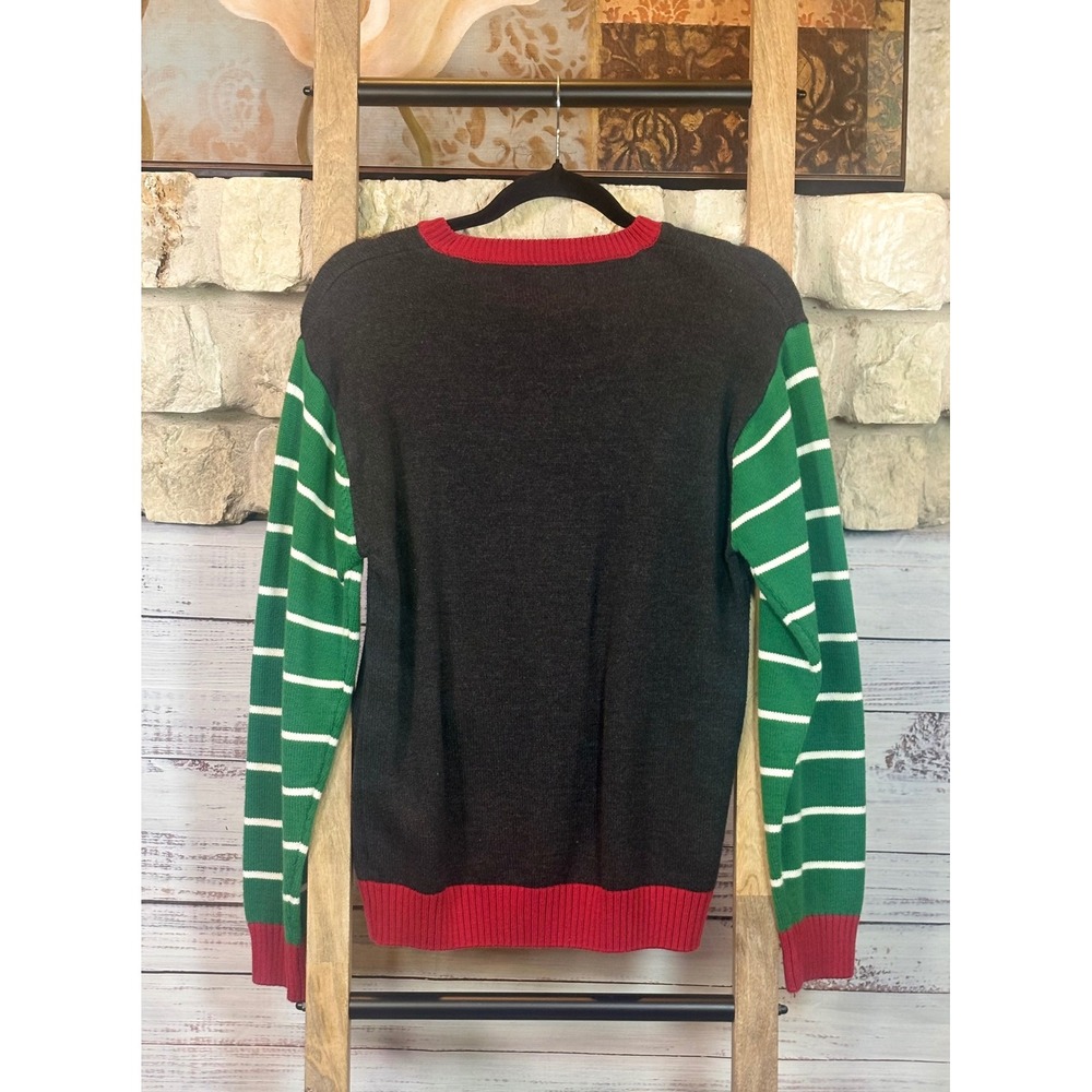 Ugly Christmas Sweater Elf Body Graphic Striped Sleeve Knit Size Large - Picture 4 of 8